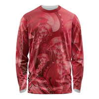 Red Gradient Polynesia Jellyfish Long Sleeve Shirt Plumeria Polynesian Tattoo Glowing Vibes