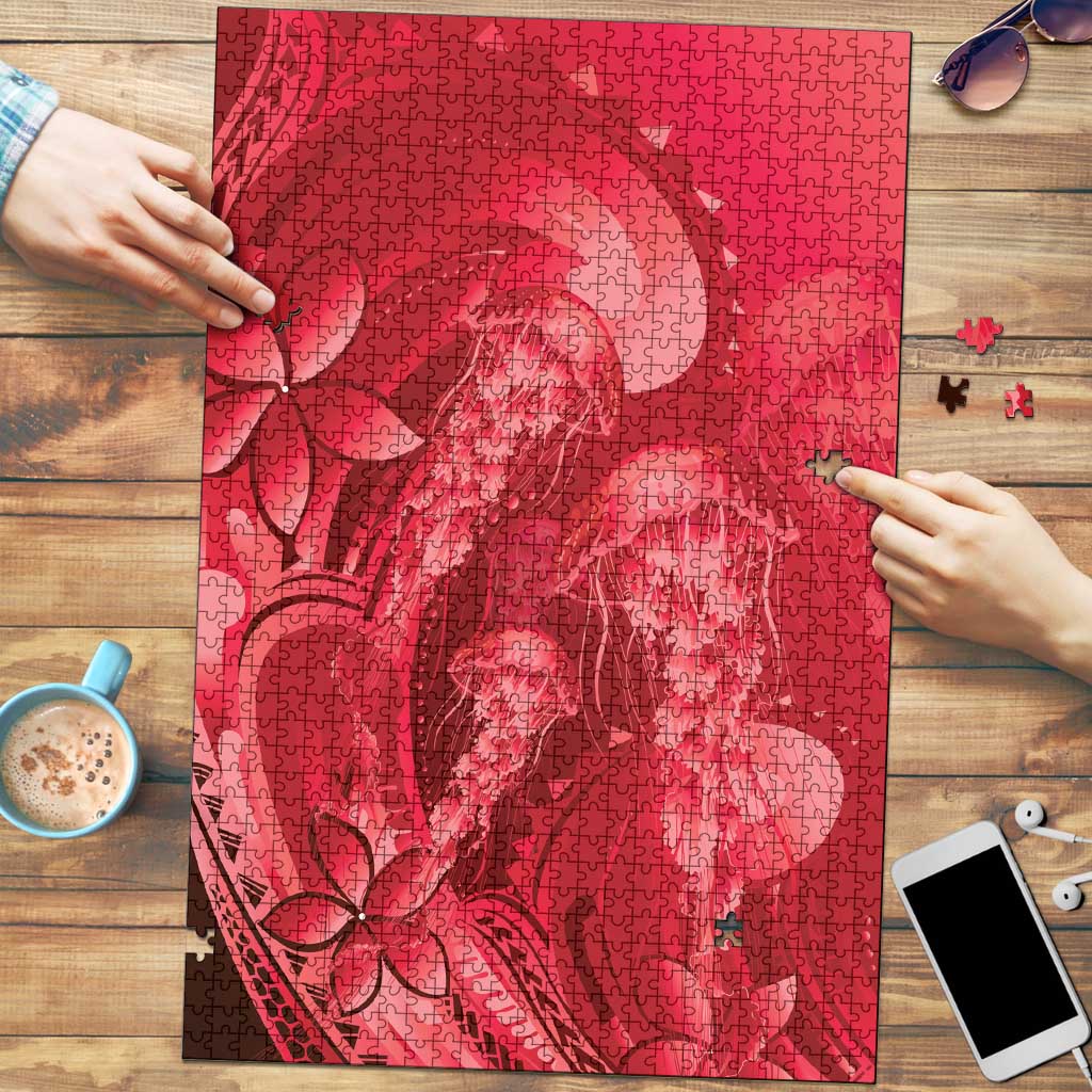 Red Gradient Polynesia Jellyfish Puzzle Plumeria Polynesian Tattoo Glowing Vibes