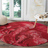 Red Gradient Polynesia Jellyfish Round Carpet Plumeria Polynesian Tattoo Glowing Vibes