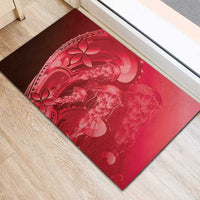 Red Gradient Polynesia Jellyfish Rubber Doormat Plumeria Polynesian Tattoo Glowing Vibes