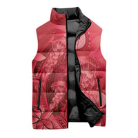 Red Gradient Polynesia Jellyfish Sleeveless Puffer Jacket Plumeria Polynesian Tattoo Glowing Vibes