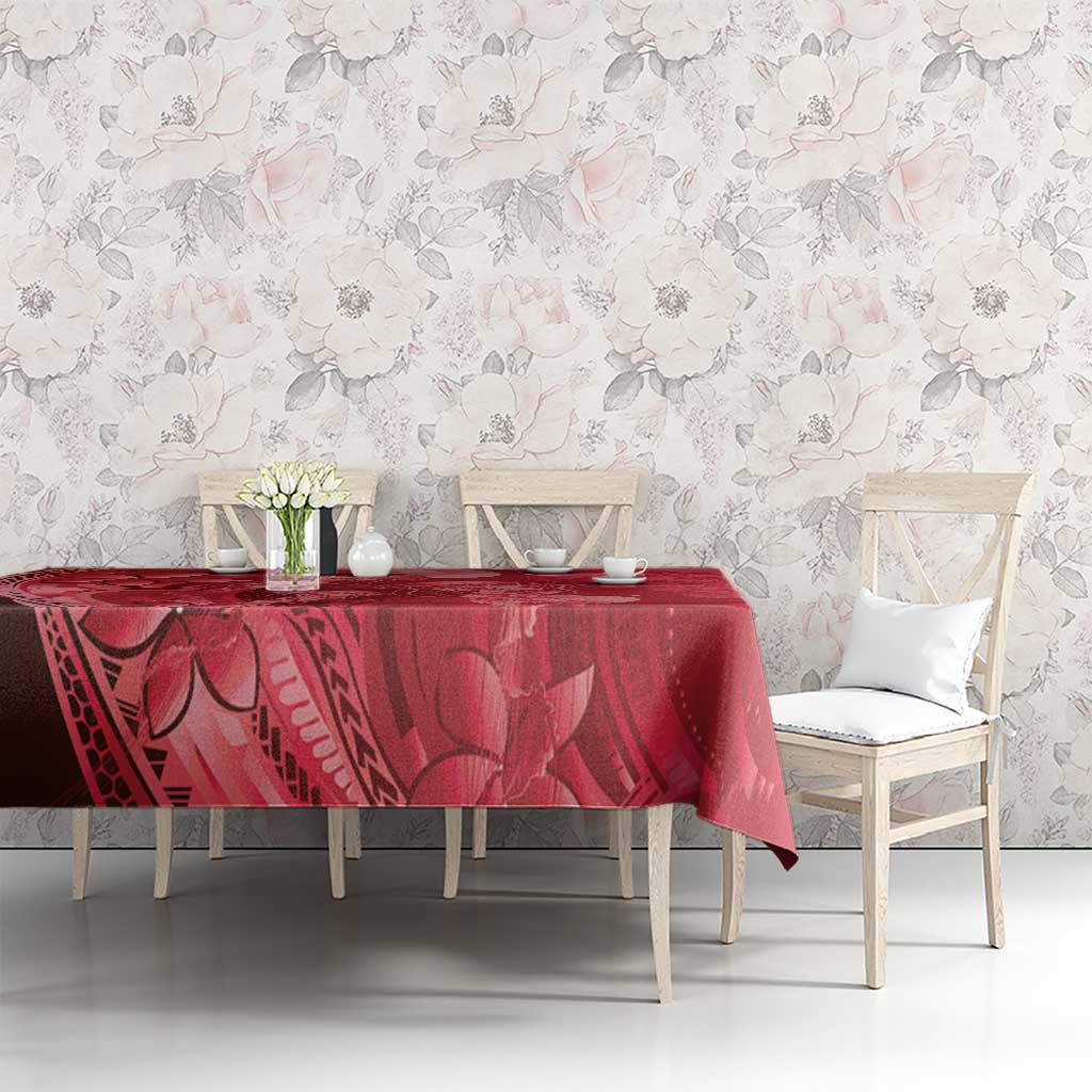 Red Gradient Polynesia Jellyfish Tablecloth Plumeria Polynesian Tattoo Glowing Vibes