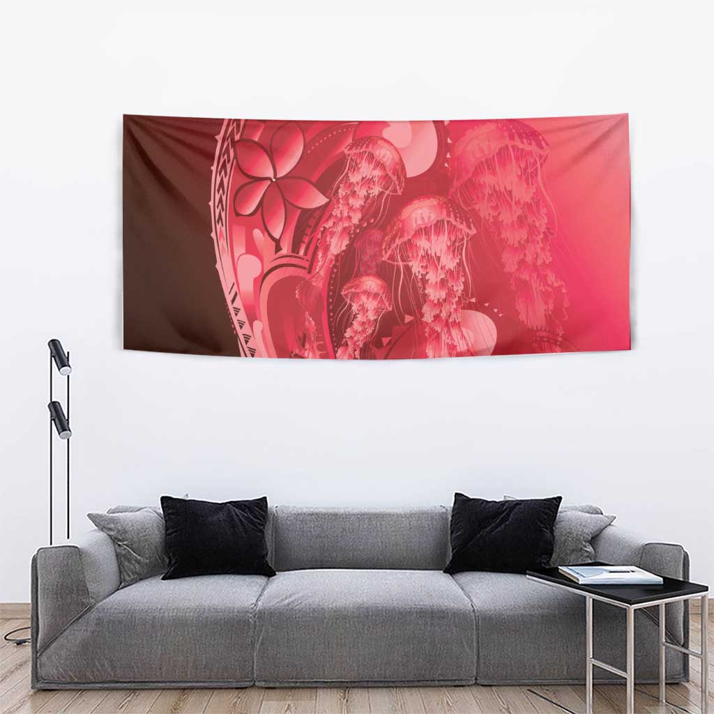 Red Gradient Polynesia Jellyfish Tapestry Plumeria Polynesian Tattoo Glowing Vibes