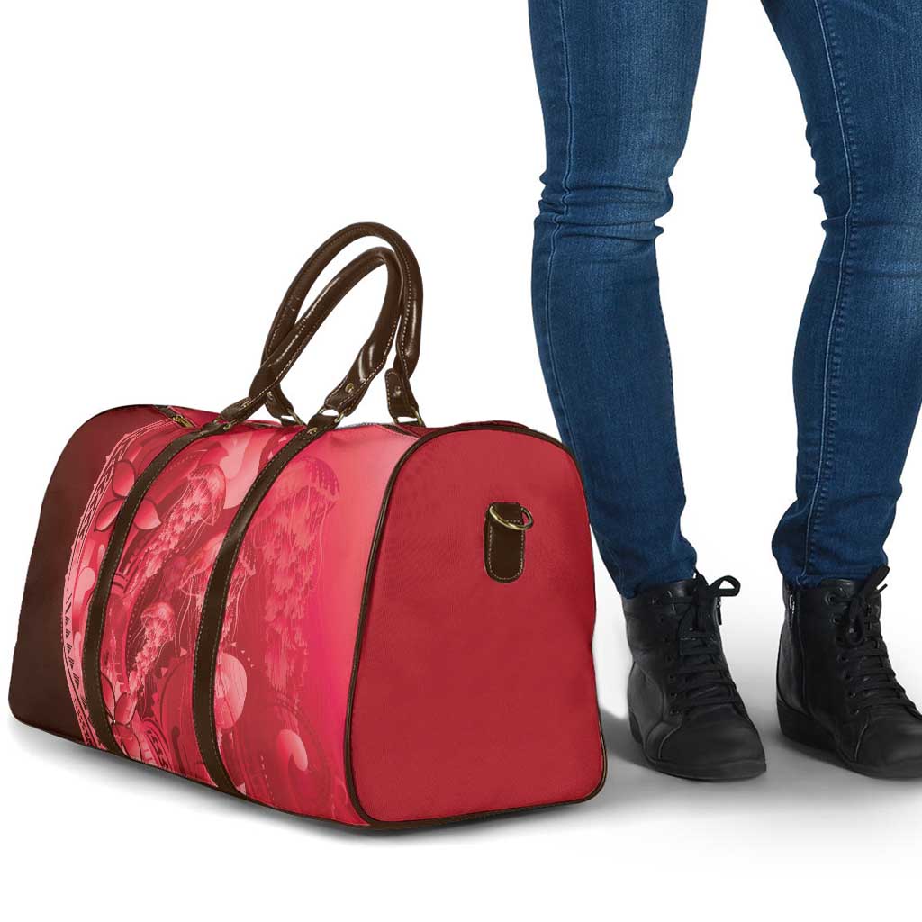 Red Gradient Polynesia Jellyfish Travel Bag Plumeria Polynesian Tattoo Glowing Vibes