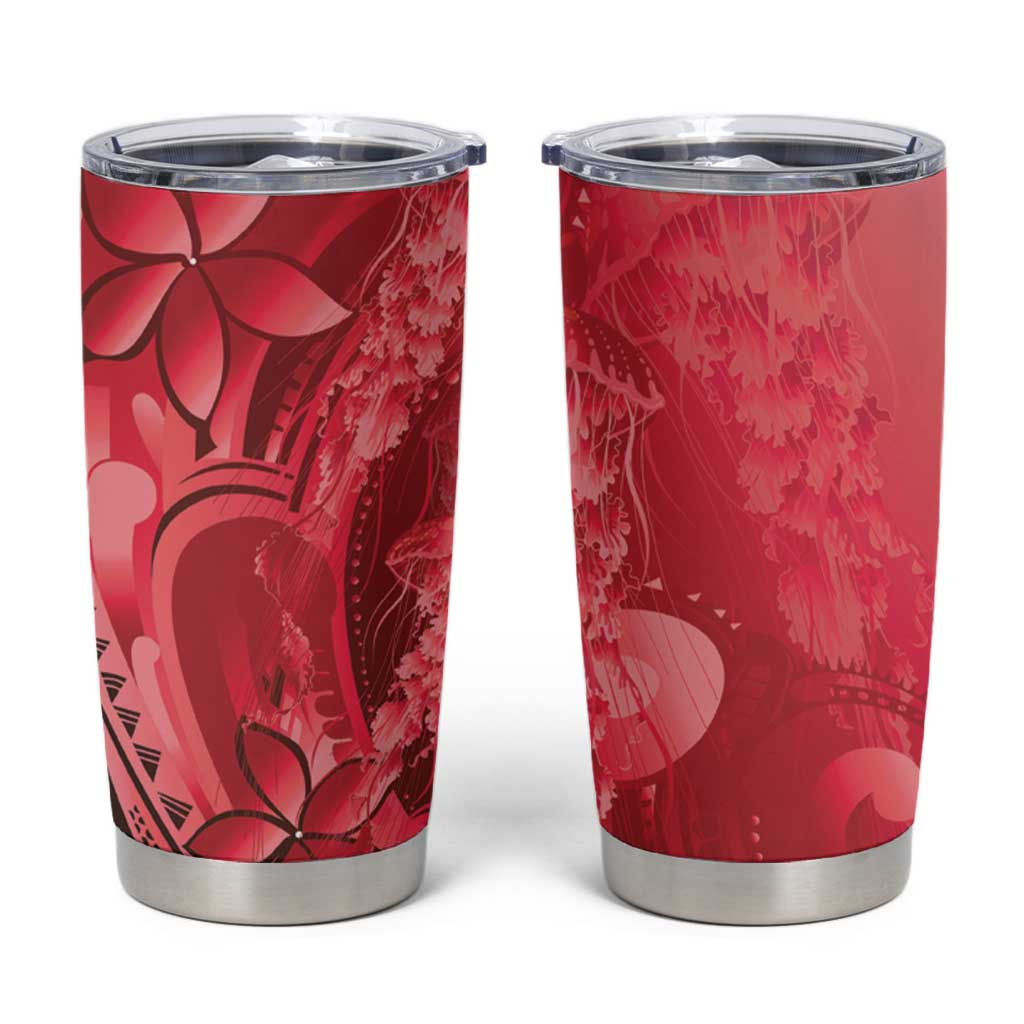 Red Gradient Polynesia Jellyfish Tumbler Cup Plumeria Polynesian Tattoo Glowing Vibes