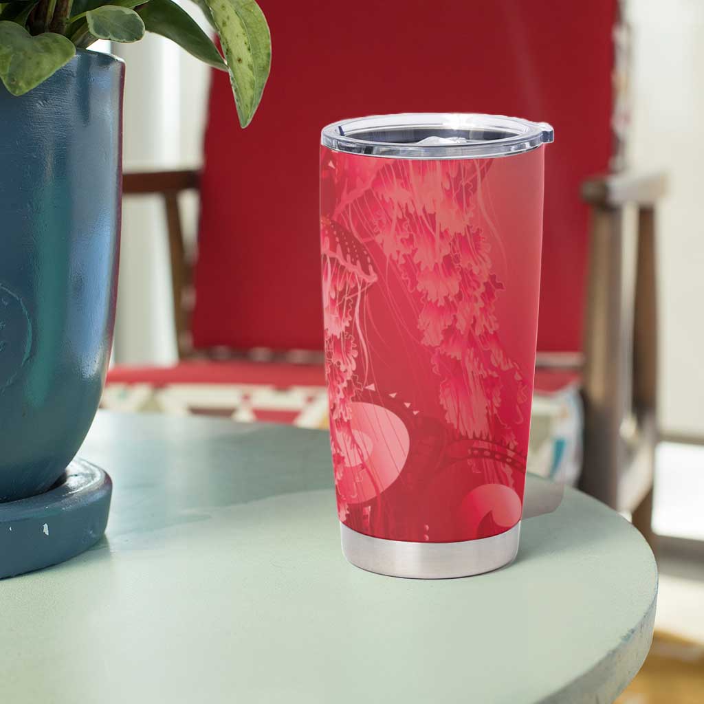 Red Gradient Polynesia Jellyfish Tumbler Cup Plumeria Polynesian Tattoo Glowing Vibes