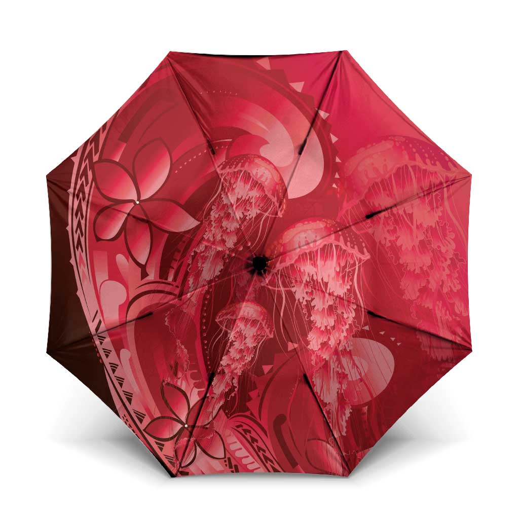 Red Gradient Polynesia Jellyfish Umbrella Plumeria Polynesian Tattoo Glowing Vibes
