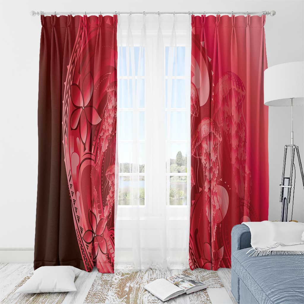 Red Gradient Polynesia Jellyfish Window Curtain Plumeria Polynesian Tattoo Glowing Vibes