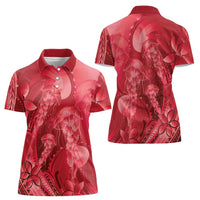 Red Gradient Polynesia Jellyfish Women Polo Shirt Plumeria Polynesian Tattoo Glowing Vibes