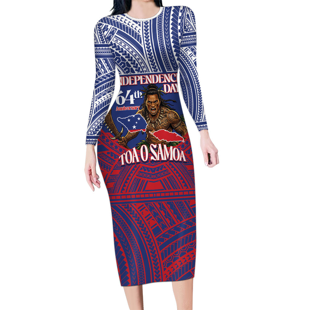 Personalised Samoa Independence Day Family Matching Long Sleeve Bodycon Dress and Hawaiian Shirt 64th Anniversary Toa O Samoa