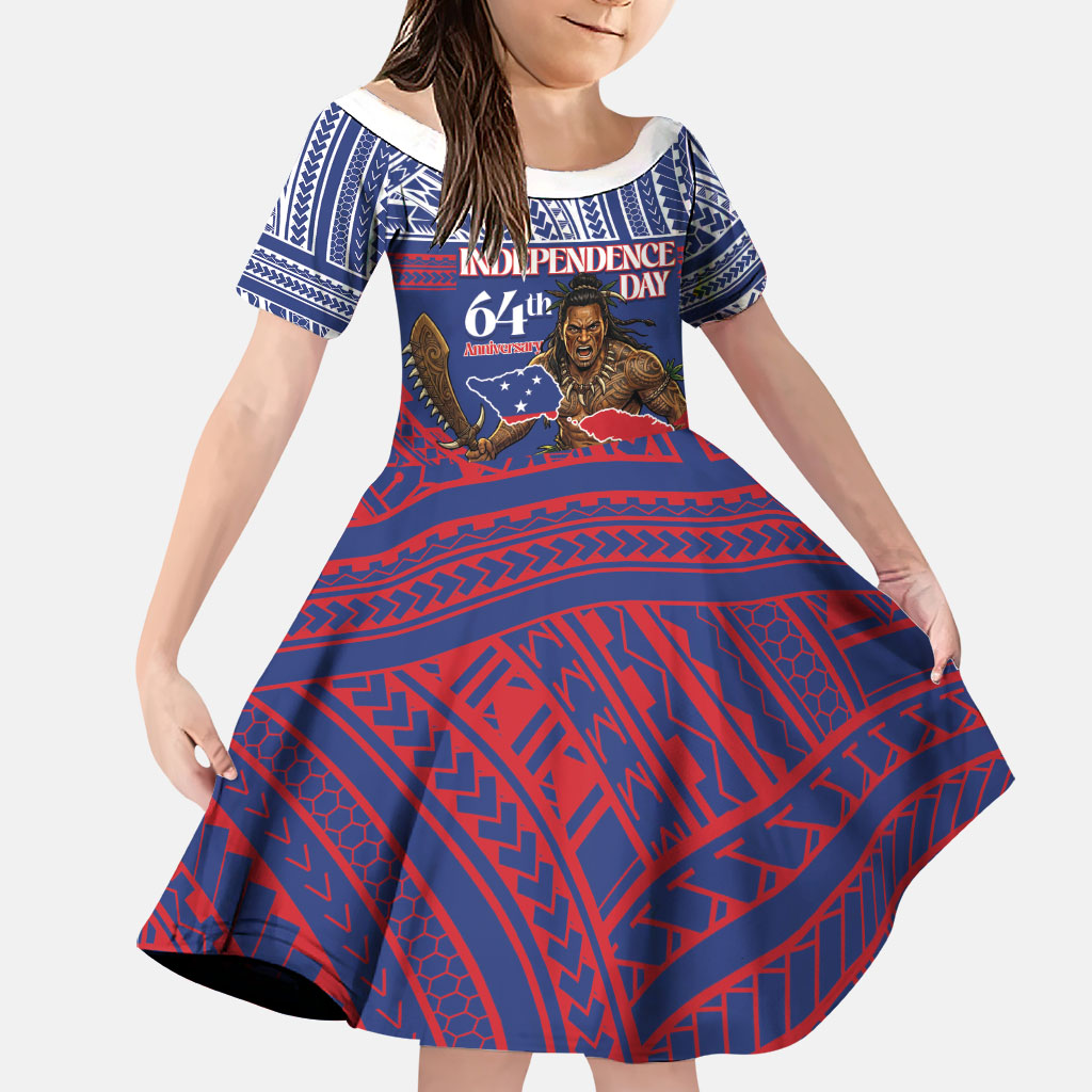 Personalised Samoa Independence Day Family Matching Mermaid Dress and Hawaiian Shirt 64th Anniversary Toa O Samoa LT14 Daughter's Dress Blue - Polynesian Pride