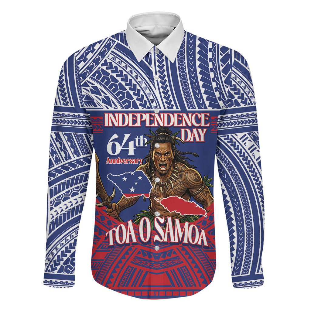 Personalised Samoa Independence Day Family Matching Mermaid Dress and Hawaiian Shirt 64th Anniversary Toa O Samoa LT14 Dad's Shirt - Long Sleeve Blue - Polynesian Pride