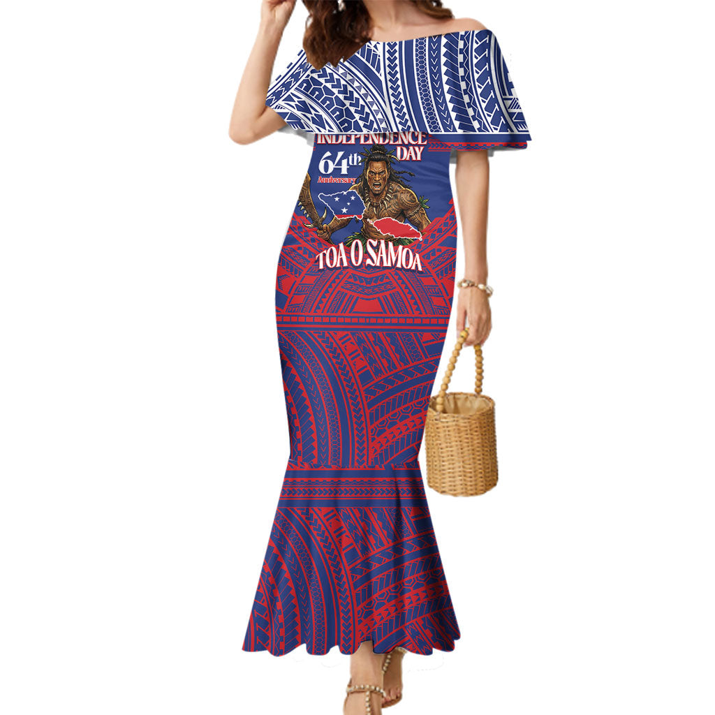 Personalised Samoa Independence Day Family Matching Mermaid Dress and Hawaiian Shirt 64th Anniversary Toa O Samoa LT14 Mom's Dress Blue - Polynesian Pride