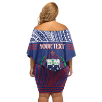 Personalised Samoa Independence Day Family Matching Off Shoulder Short Dress and Hawaiian Shirt 64th Anniversary Toa O Samoa