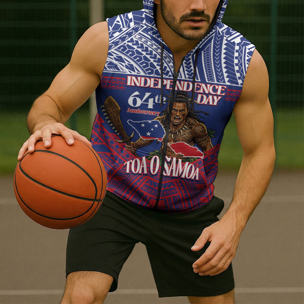 Personalised Samoa Independence Day Sleeveless Zip Hoodie 64th Anniversary Toa O Samoa
