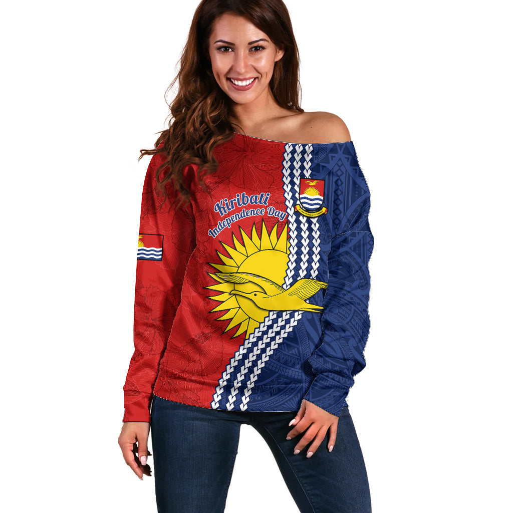 Kiribati Independence Day Off Shoulder Sweater Happy 44th Anniversary Hibiscus Polynesian LT14 Women Red - Polynesian Pride