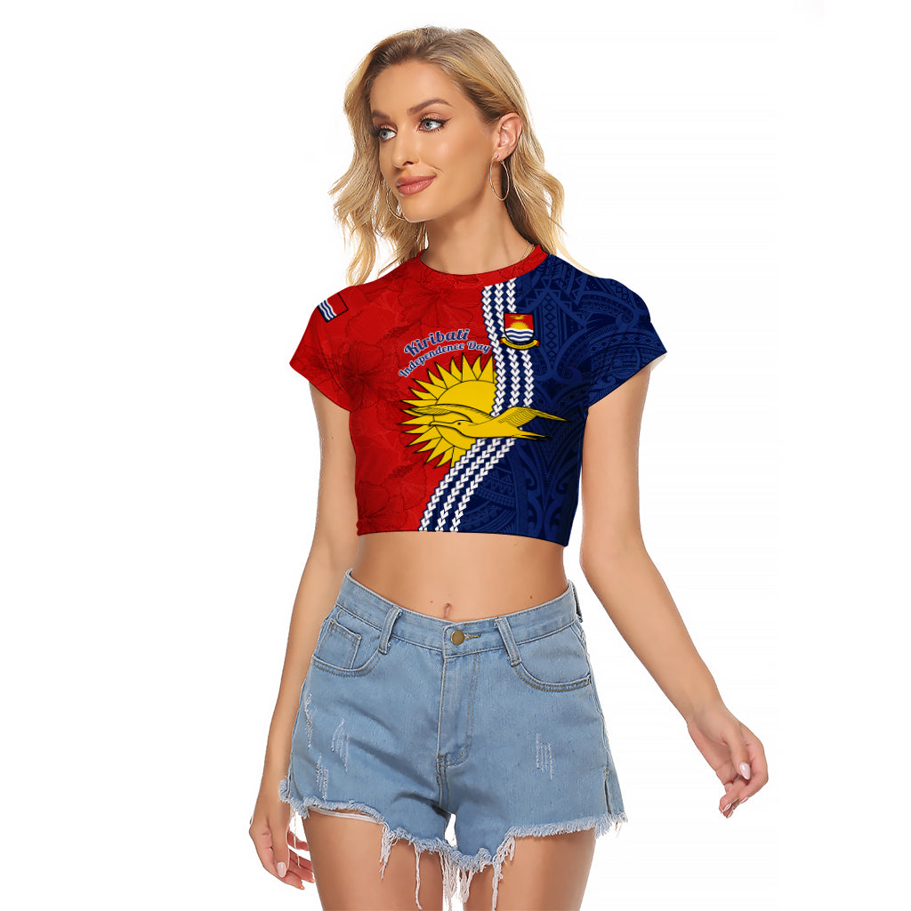 Kiribati Independence Day Raglan Cropped T Shirt Happy 44th Anniversary Hibiscus Polynesian LT14 Female Red - Polynesian Pride