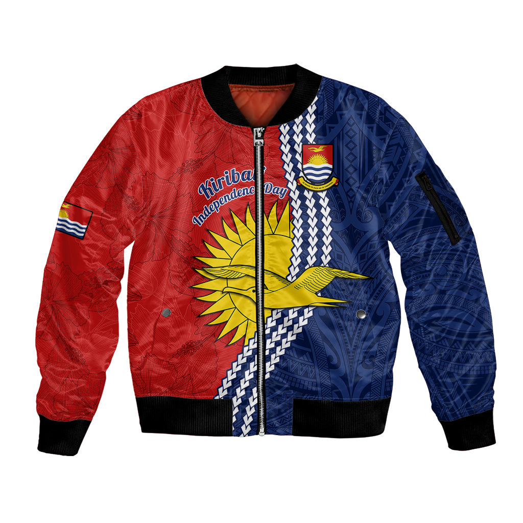 Kiribati Independence Day Sleeve Zip Bomber Jacket Happy 44th Anniversary Hibiscus Polynesian LT14 Unisex Red - Polynesian Pride