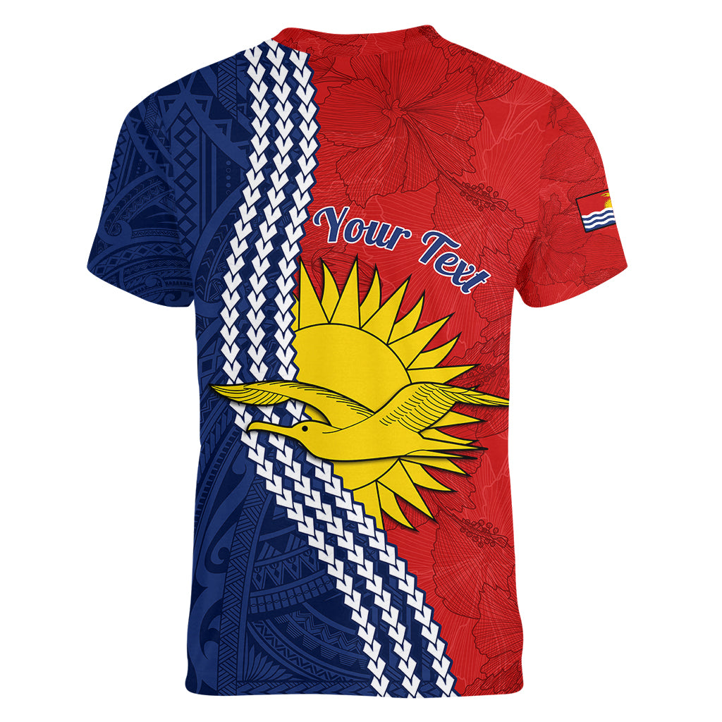 Personalised Kiribati Independence Day Women V Neck T Shirt Happy 44th Anniversary Hibiscus Polynesian LT14 - Polynesian Pride