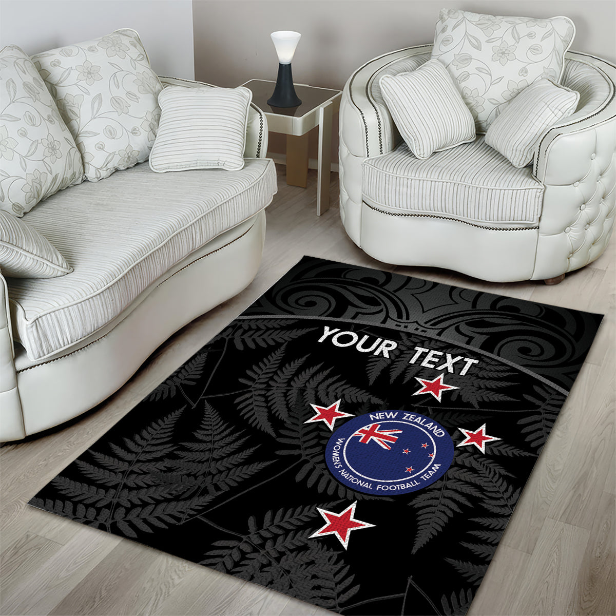 Custom New Zealand Silver Fern Football Area Rug Summer 2024 Olympic Go Aotearoa