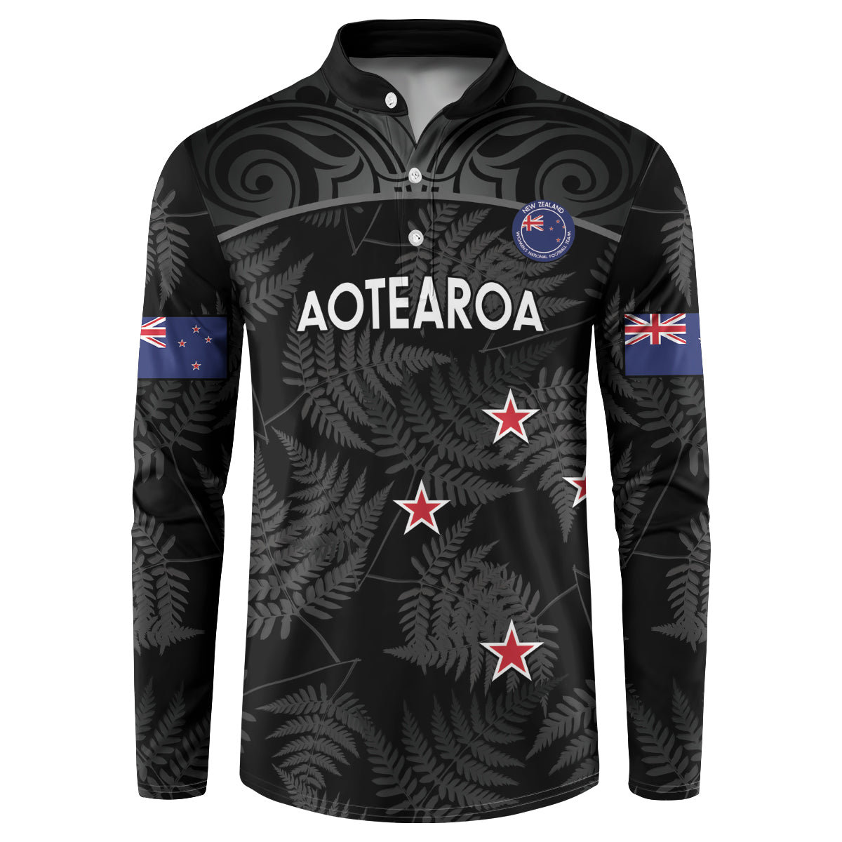 Custom New Zealand Silver Fern Football Button Sweatshirt Summer 2024 Olympic Go Aotearoa LT14 Black - Polynesian Pride