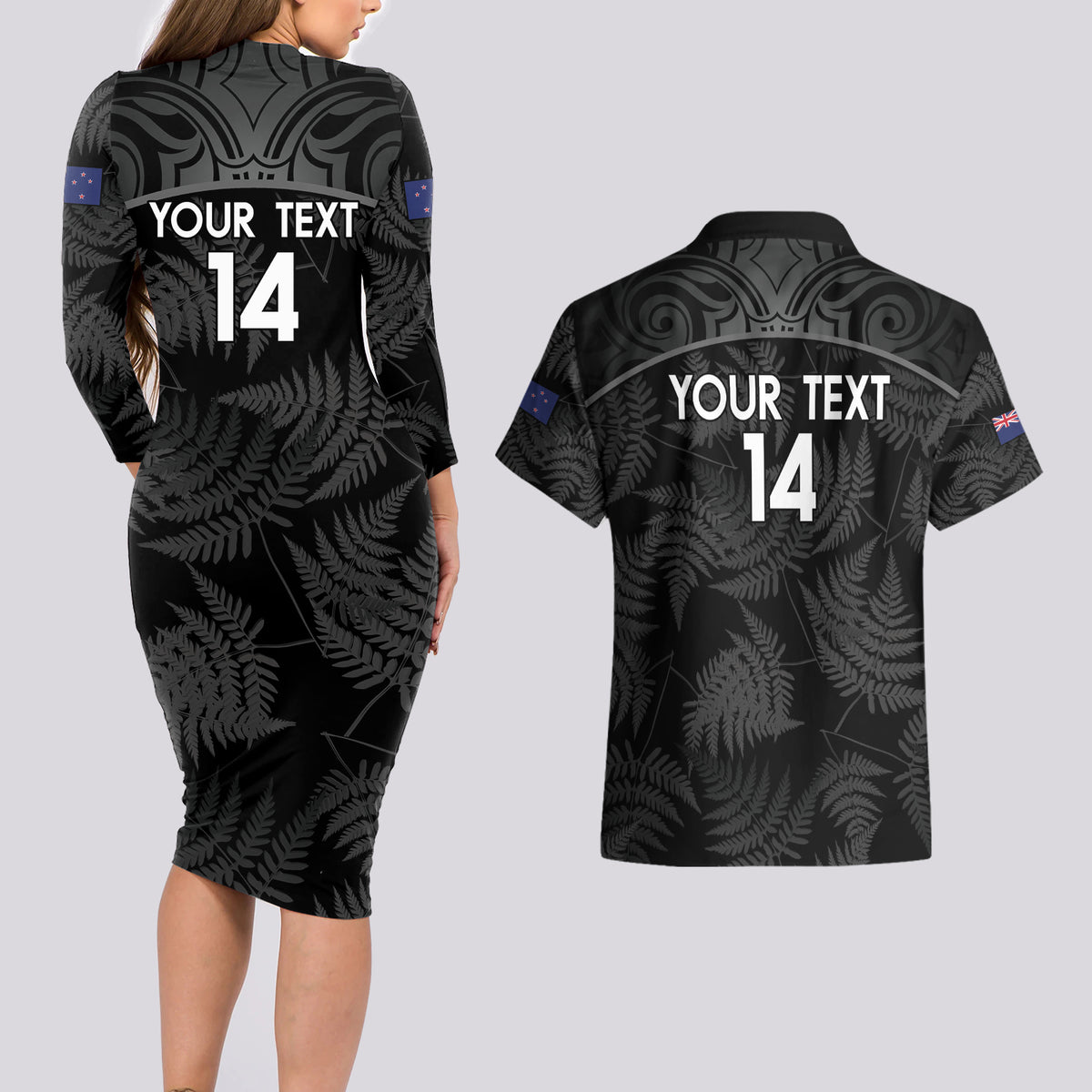 Custom New Zealand Silver Fern Football Couples Matching Long Sleeve Bodycon Dress and Hawaiian Shirt Summer 2024 Olympic Go Aotearoa LT14 - Polynesian Pride