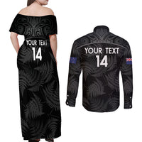 Custom New Zealand Silver Fern Football Couples Matching Off Shoulder Maxi Dress and Long Sleeve Button Shirt Summer 2024 Olympic Go Aotearoa LT14 - Polynesian Pride