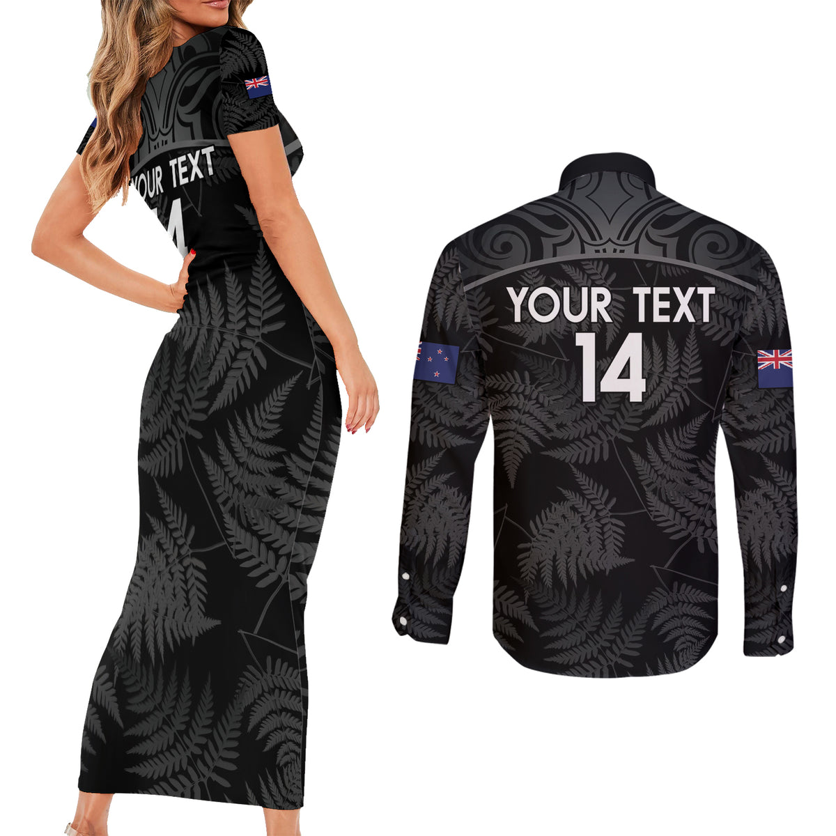 Custom New Zealand Silver Fern Football Couples Matching Short Sleeve Bodycon Dress and Long Sleeve Button Shirt Summer 2024 Olympic Go Aotearoa LT14 - Polynesian Pride