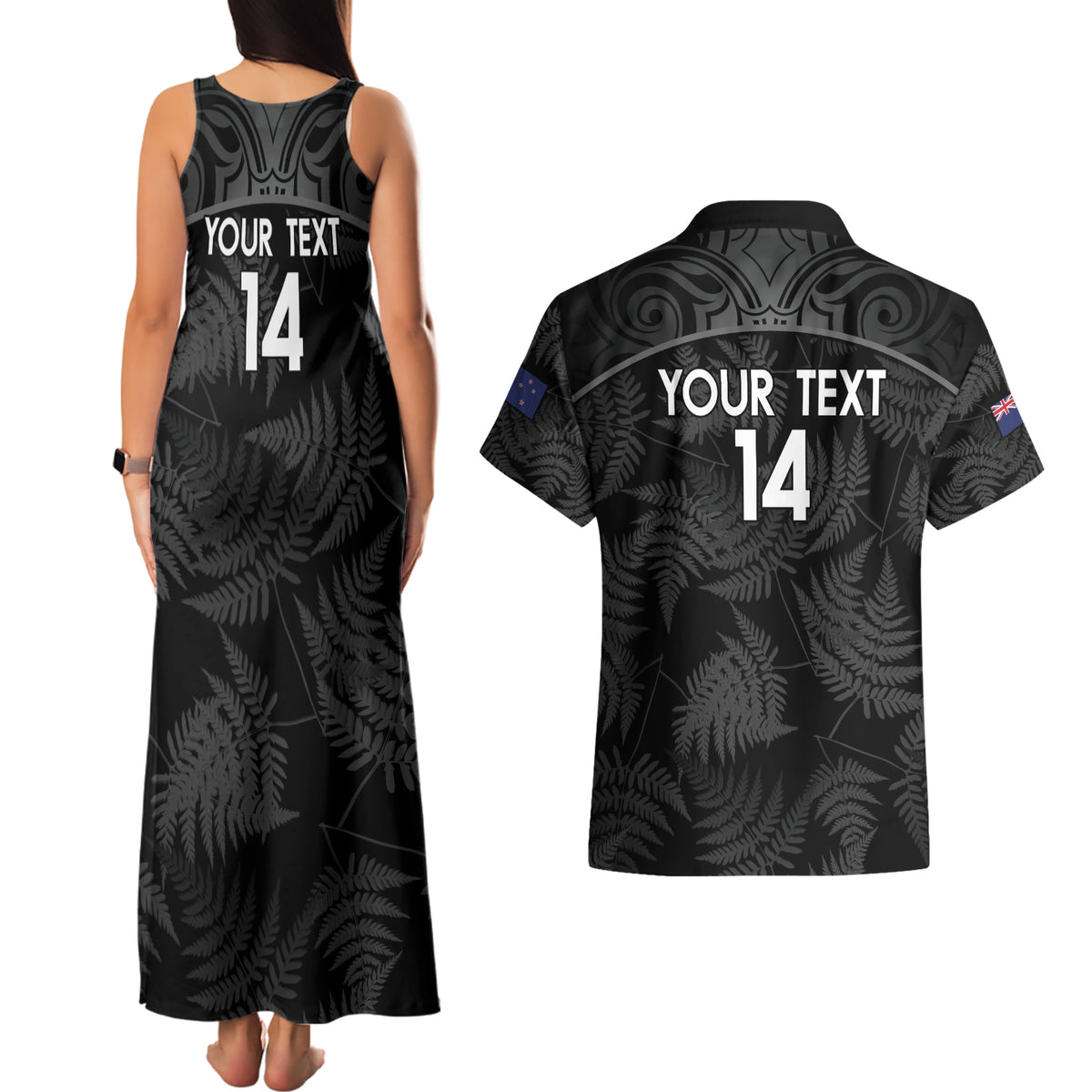 Custom New Zealand Silver Fern Football Couples Matching Tank Maxi Dress and Hawaiian Shirt Summer 2024 Olympic Go Aotearoa LT14 - Polynesian Pride