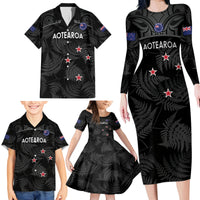 Custom New Zealand Silver Fern Football Family Matching Long Sleeve Bodycon Dress and Hawaiian Shirt Summer 2024 Olympic Go Aotearoa LT14 - Polynesian Pride