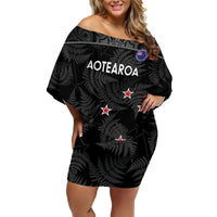 Custom New Zealand Silver Fern Football Family Matching Off Shoulder Short Dress and Hawaiian Shirt Summer 2024 Olympic Go Aotearoa