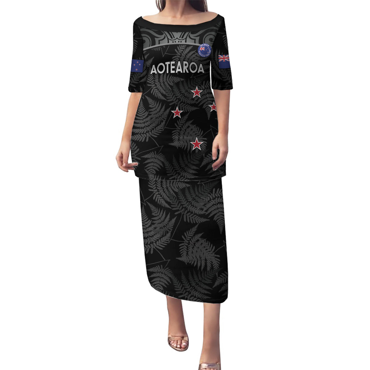 Custom New Zealand Silver Fern Football Family Matching Puletasi and Hawaiian Shirt Summer 2024 Olympic Go Aotearoa LT14 Mom's Dress Black - Polynesian Pride