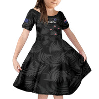 Custom New Zealand Silver Fern Football Family Matching Summer Maxi Dress and Hawaiian Shirt Summer 2024 Olympic Go Aotearoa LT14 Daughter's Dress Black - Polynesian Pride