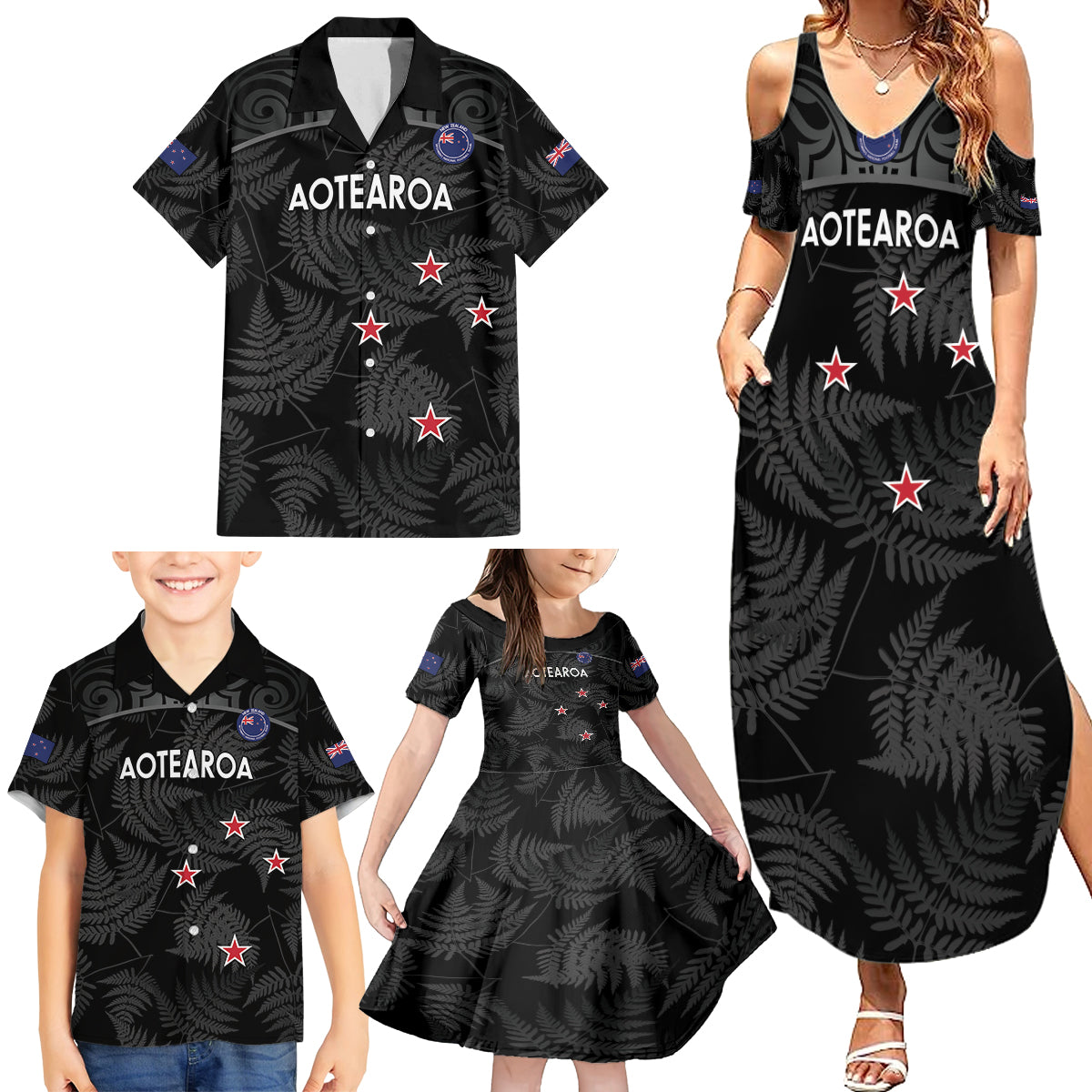 Custom New Zealand Silver Fern Football Family Matching Summer Maxi Dress and Hawaiian Shirt Summer 2024 Olympic Go Aotearoa LT14 - Polynesian Pride