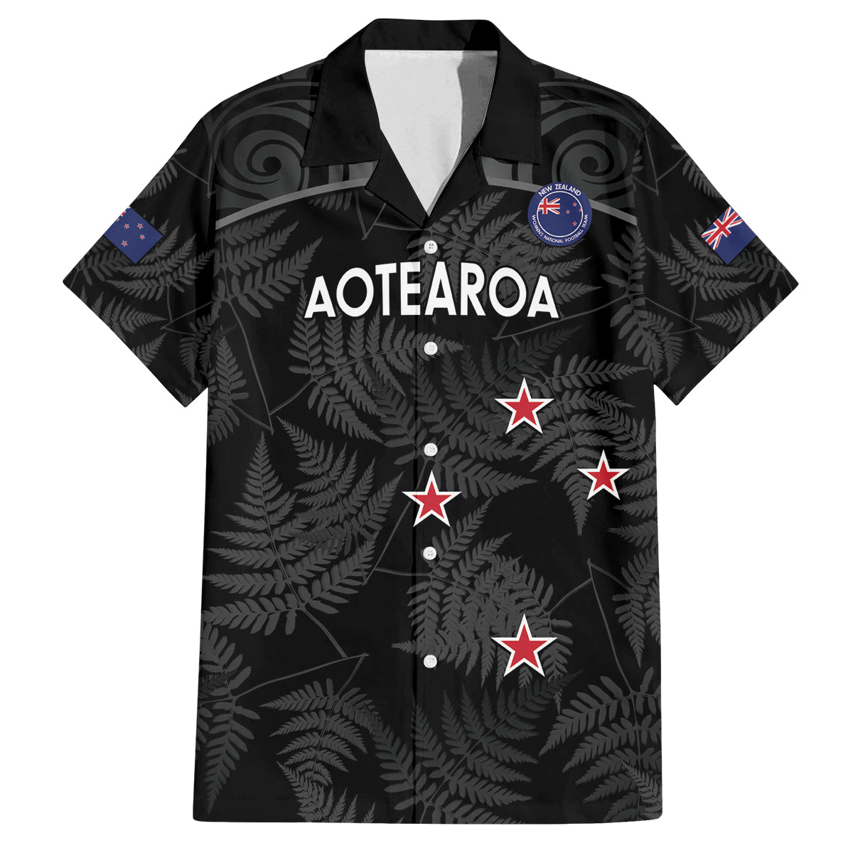 Custom New Zealand Silver Fern Football Family Matching Summer Maxi Dress and Hawaiian Shirt Summer 2024 Olympic Go Aotearoa LT14 Dad's Shirt - Short Sleeve Black - Polynesian Pride