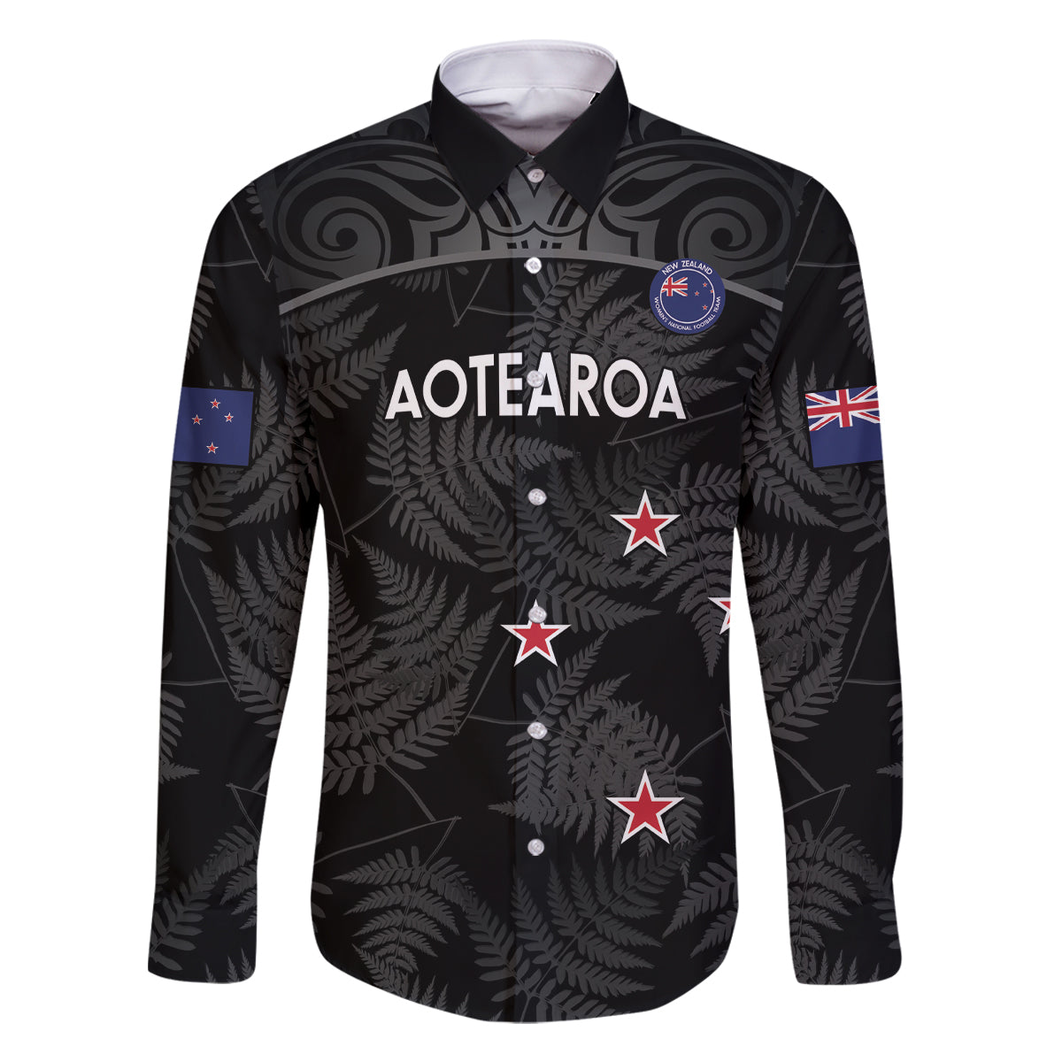 Custom New Zealand Silver Fern Football Family Matching Summer Maxi Dress and Hawaiian Shirt Summer 2024 Olympic Go Aotearoa LT14 Dad's Shirt - Long Sleeve Black - Polynesian Pride