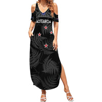Custom New Zealand Silver Fern Football Family Matching Summer Maxi Dress and Hawaiian Shirt Summer 2024 Olympic Go Aotearoa LT14 Mom's Dress Black - Polynesian Pride