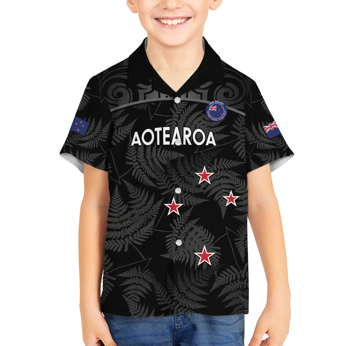 Custom New Zealand Silver Fern Football Family Matching Summer Maxi Dress and Hawaiian Shirt Summer 2024 Olympic Go Aotearoa LT14 Son's Shirt Black - Polynesian Pride