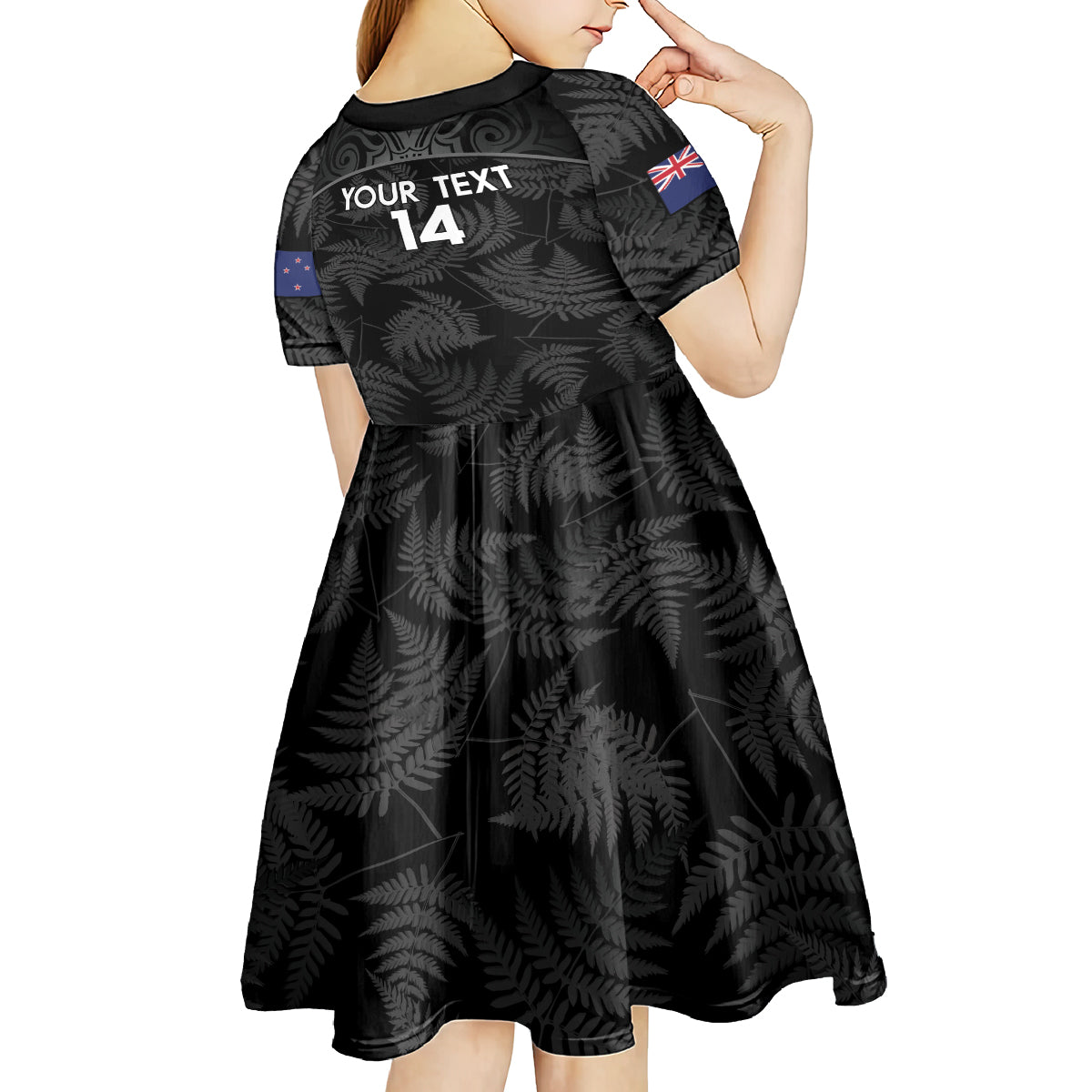 Custom New Zealand Silver Fern Football Kid Short Sleeve Dress Summer 2024 Olympic Go Aotearoa LT14 - Polynesian Pride