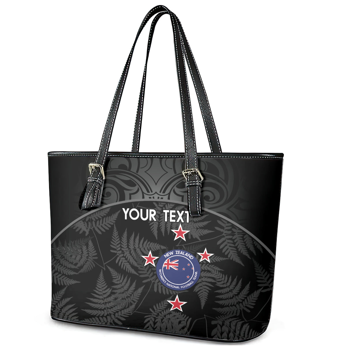 Custom New Zealand Silver Fern Football Leather Tote Bag Summer 2024 Olympic Go Aotearoa LT14 - Polynesian Pride