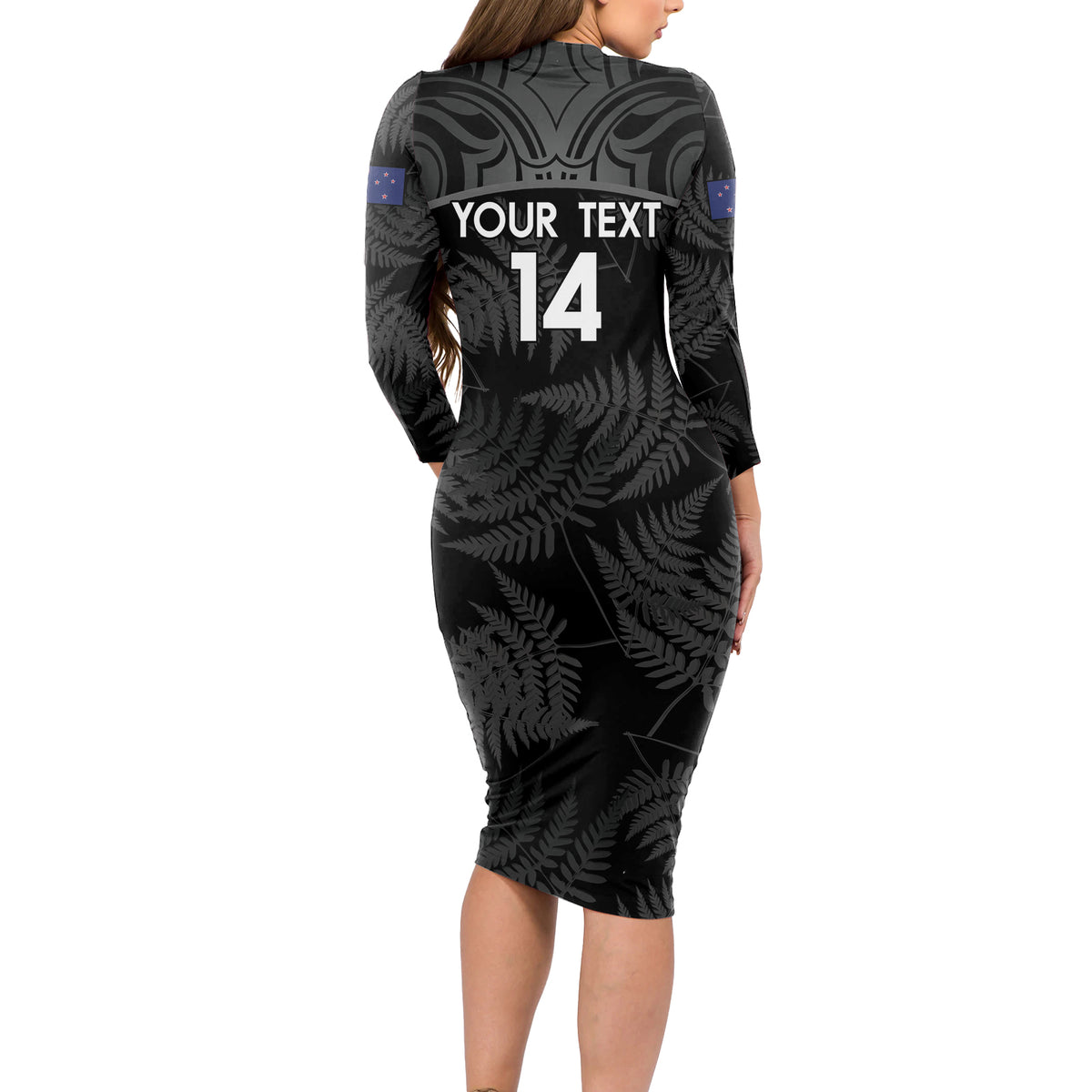 Custom New Zealand Silver Fern Football Long Sleeve Bodycon Dress Summer 2024 Olympic Go Aotearoa LT14 - Polynesian Pride