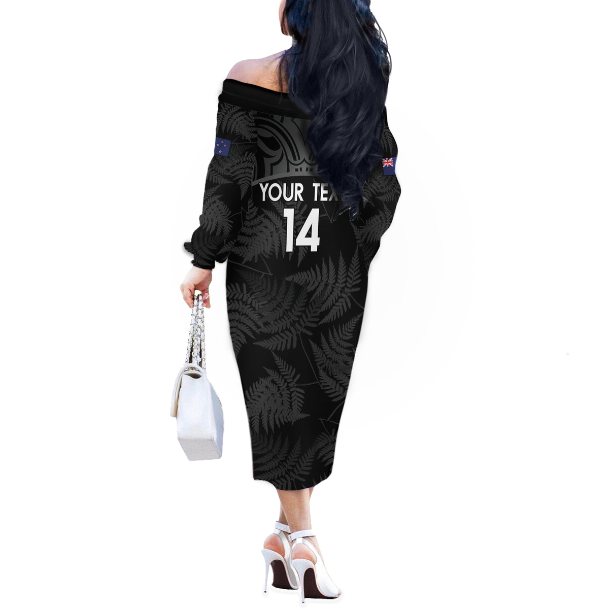 Custom New Zealand Silver Fern Football Off The Shoulder Long Sleeve Dress Summer 2024 Olympic Go Aotearoa LT14 - Polynesian Pride