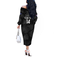 Custom New Zealand Silver Fern Football Off The Shoulder Long Sleeve Dress Summer 2024 Olympic Go Aotearoa LT14 - Polynesian Pride