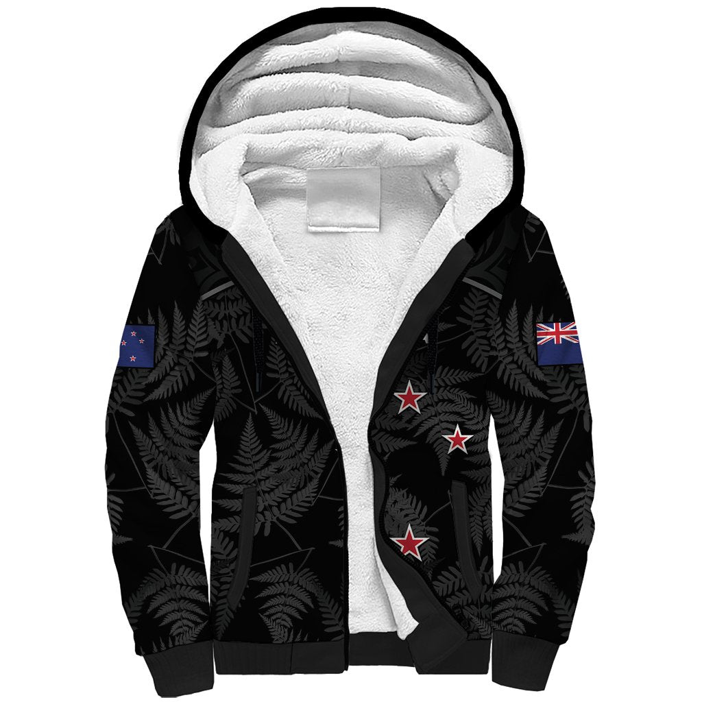 Custom New Zealand Silver Fern Football Sherpa Hoodie Summer 2024 Olympic Go Aotearoa LT14 Unisex Black - Polynesian Pride