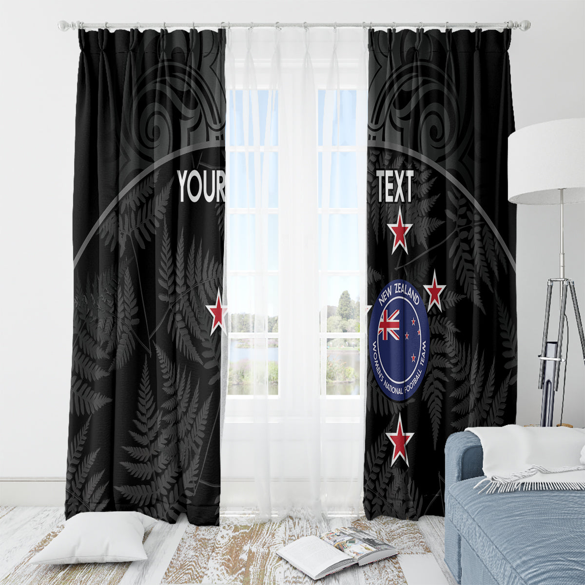 Custom New Zealand Silver Fern Football Window Curtain Summer 2024 Olympic Go Aotearoa