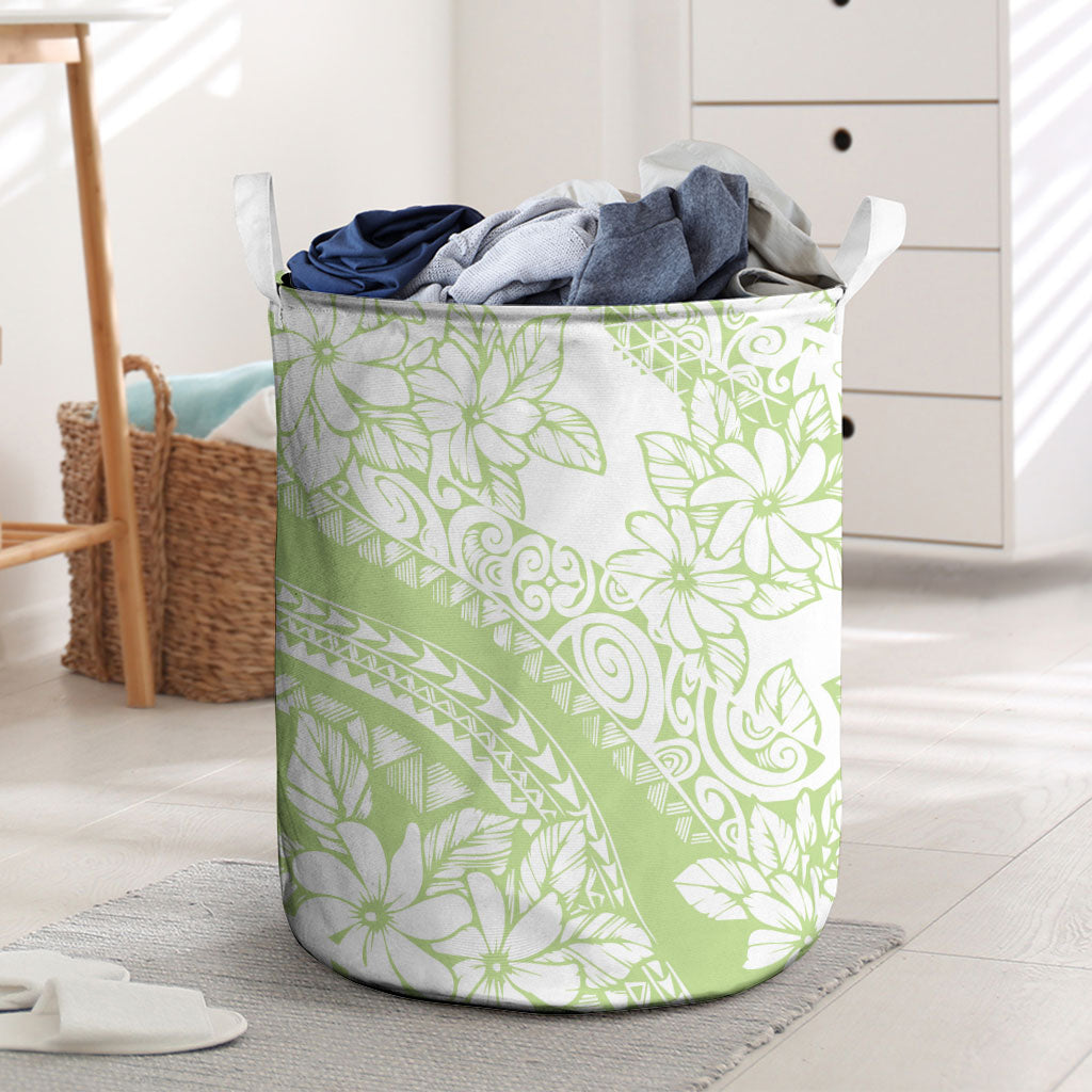 Polynesian Tiare Flower Sage Green Pastel Laundry Basket