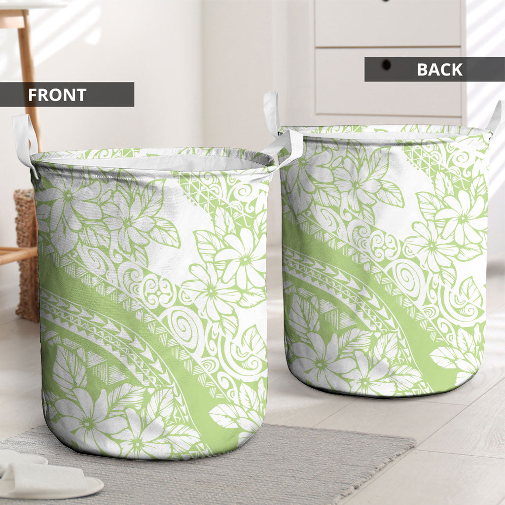 Polynesian Tiare Flower Sage Green Pastel Laundry Basket