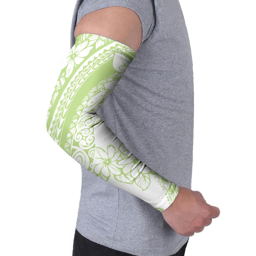 Polynesian Tiare Flower Sage Green Pastel Arm Sleeves LT14 - Polynesian Pride