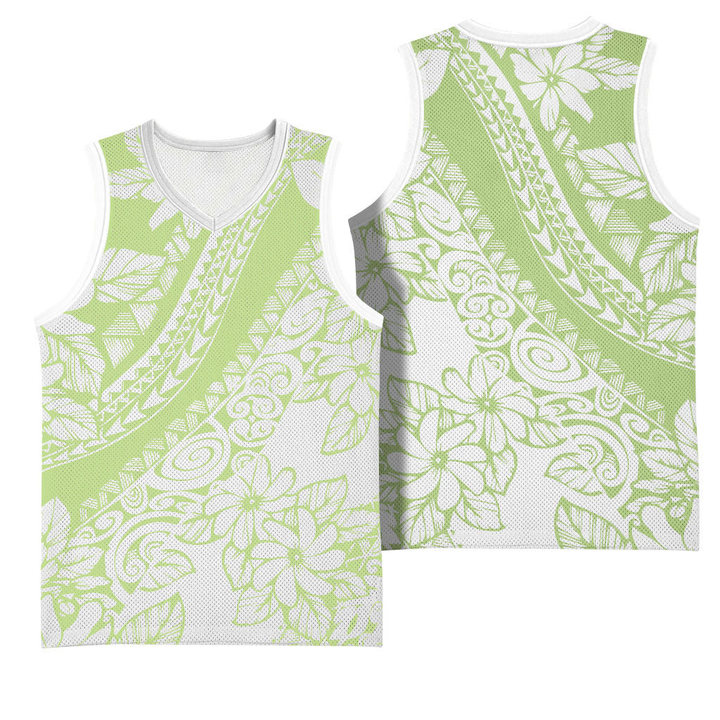 Polynesian Tiare Flower Sage Green Pastel Basketball Jersey
