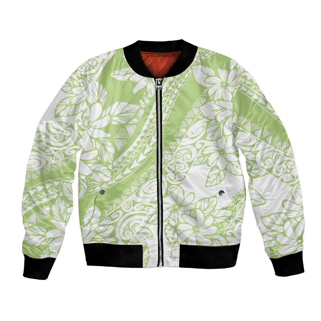 Polynesian Tiare Flower Sage Green Pastel Bomber Jacket LT14 Unisex Sage Green - Polynesian Pride